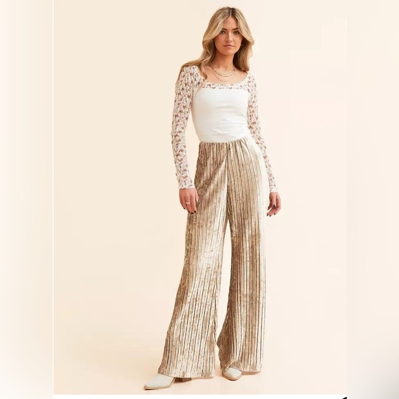 Free People Pants - NWT Free People Star Sign Gold Velvet Flare Pants- Extra Small